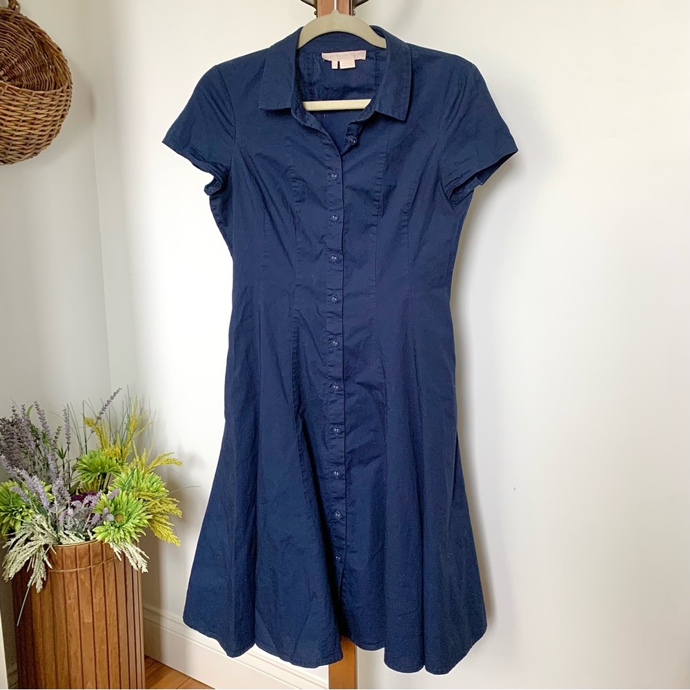 Gal Meets Glam Rose Dress Collared Cotton Navy Blue US 2 XS SM - Picture 11 of 16
